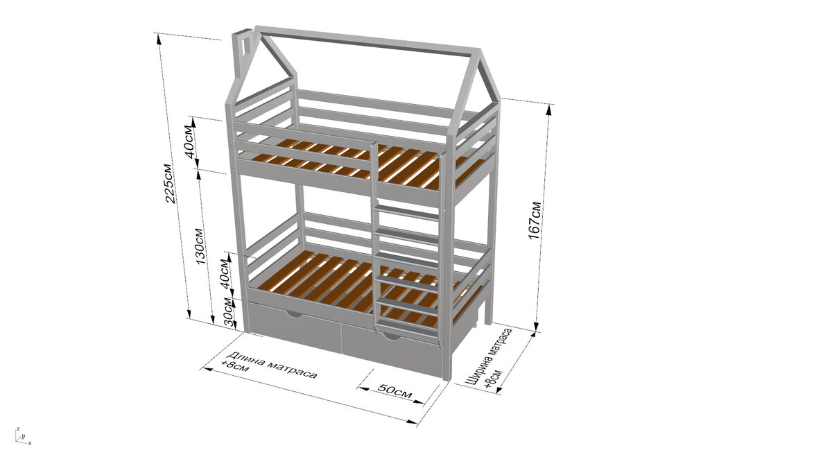 двухъярусная кровать домик размеры