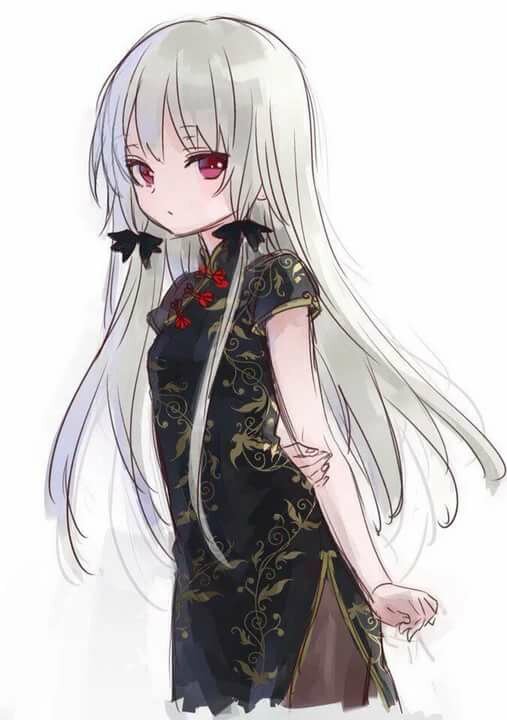 Loli Illustration Anime Girl White Hair Red Eyes Card From