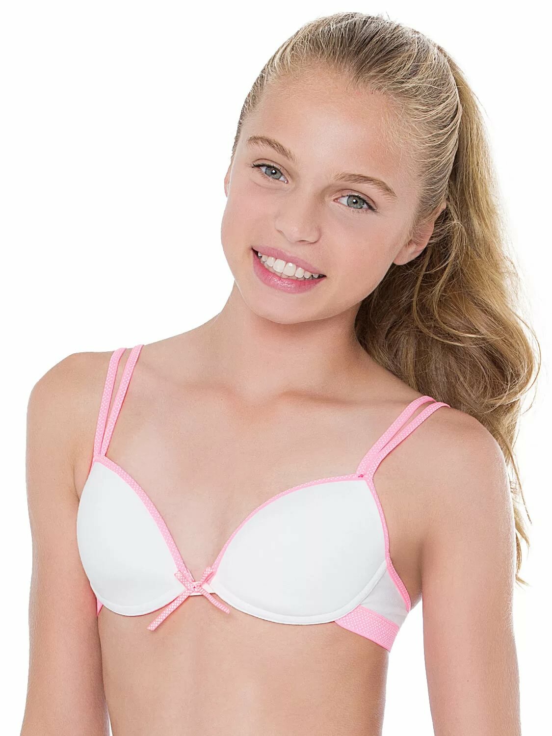 Tiny young girl first in bra