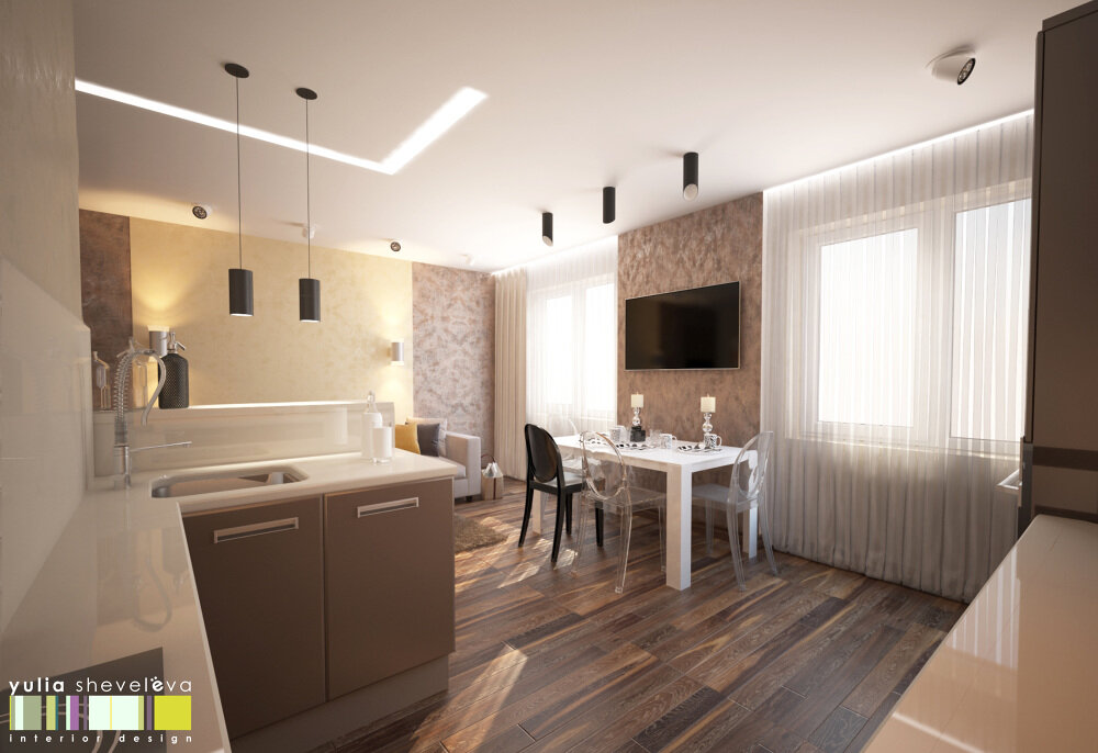 интерьер студия кухня гостиная 30м2 фото