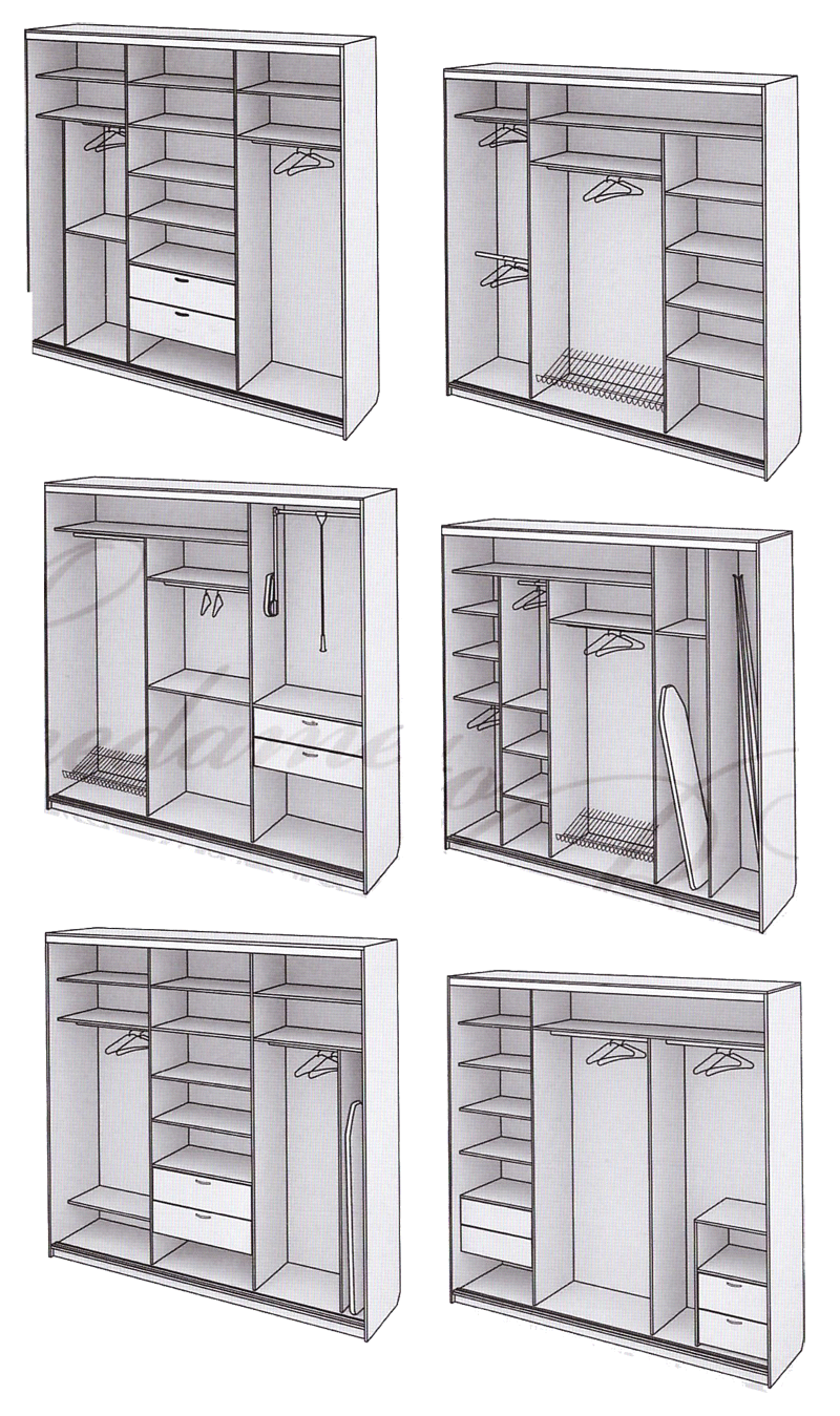 варианты наполнения встроенного шкафа купе ширина 2400
