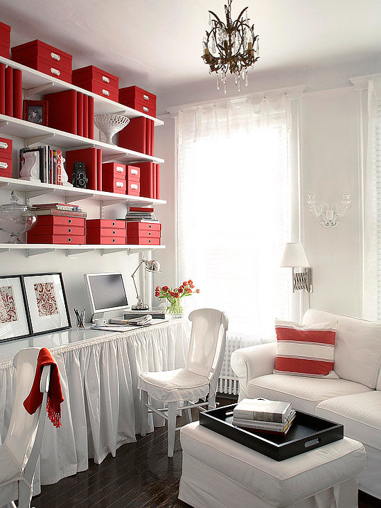 home decor living room red bookshelves фото