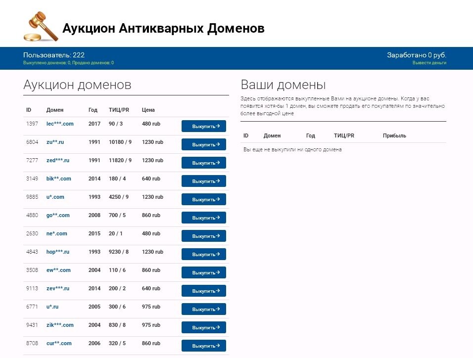 аукцион антикварных доменов фото