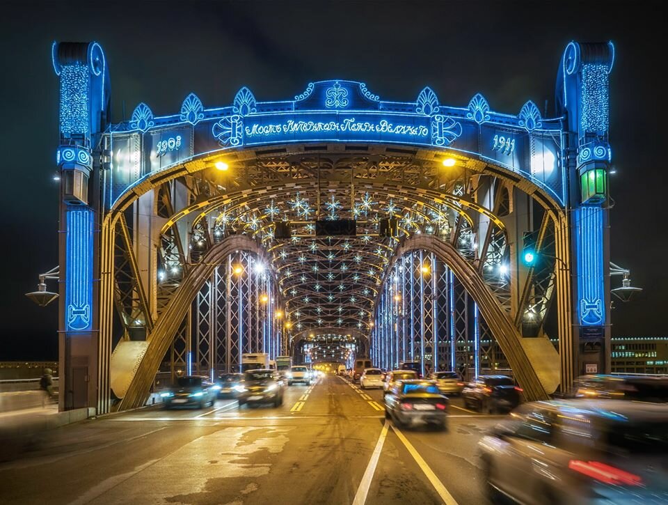 новогодний большеохтинский мост фото