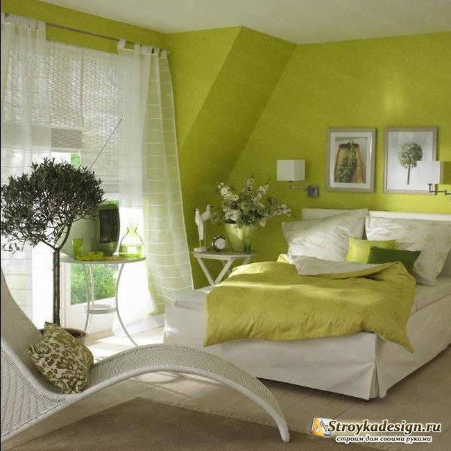 Ярко-зеленая спальня в современном стиле
