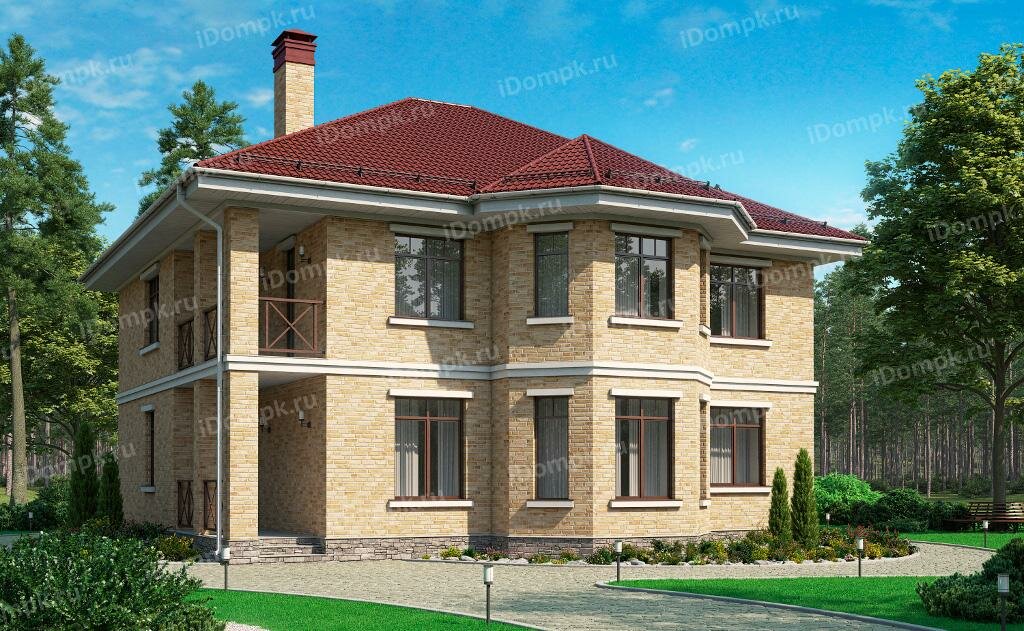 дом с эркером в 300 м2 из кирпича проект фото