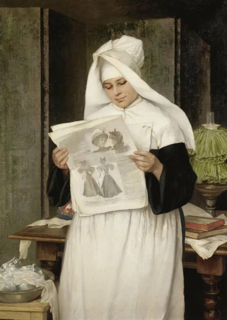Luise Max-Ehrler (1850 - ?), The Latest Trends The Feminine Reading art, Girl reading book, Art
