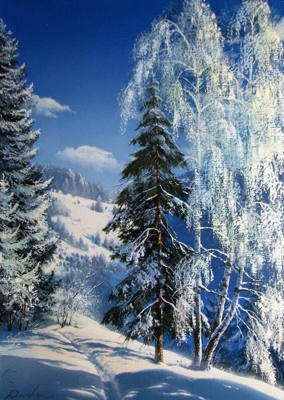 картина зимний пейзаж фото