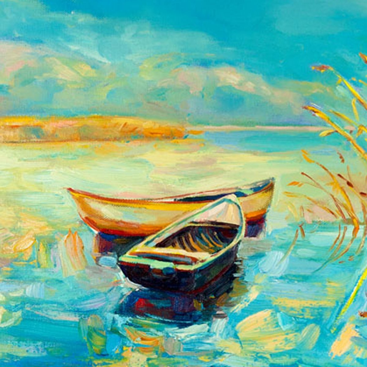 живопись море лодки фото