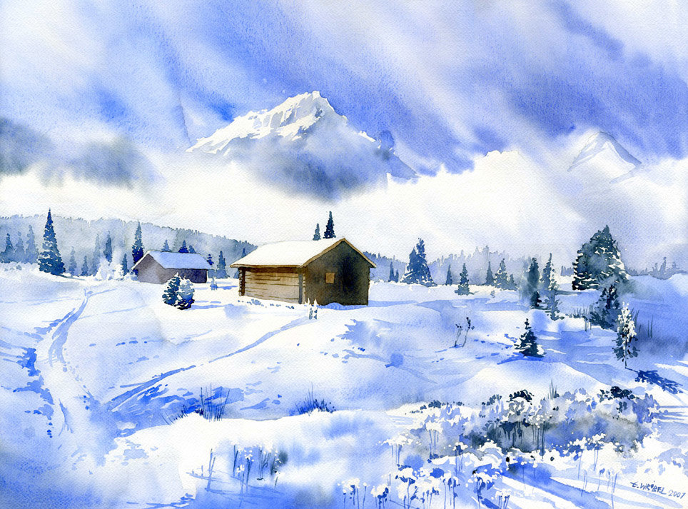 зимний пейзаж красками фото