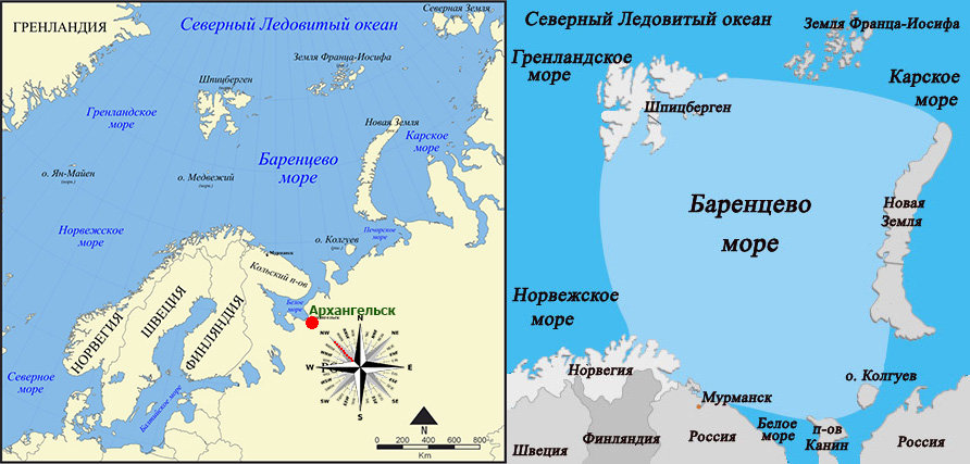 Баренцево море на карте россии