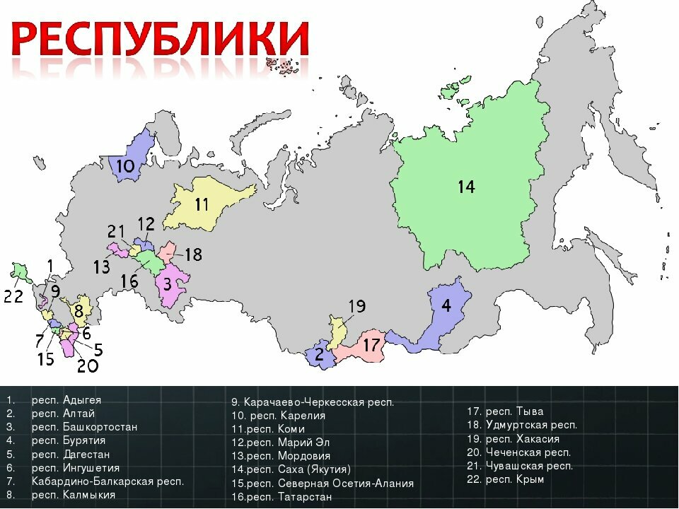 республики россии на карте фото