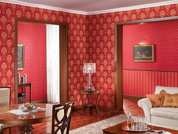 красные обои в интерьере фото