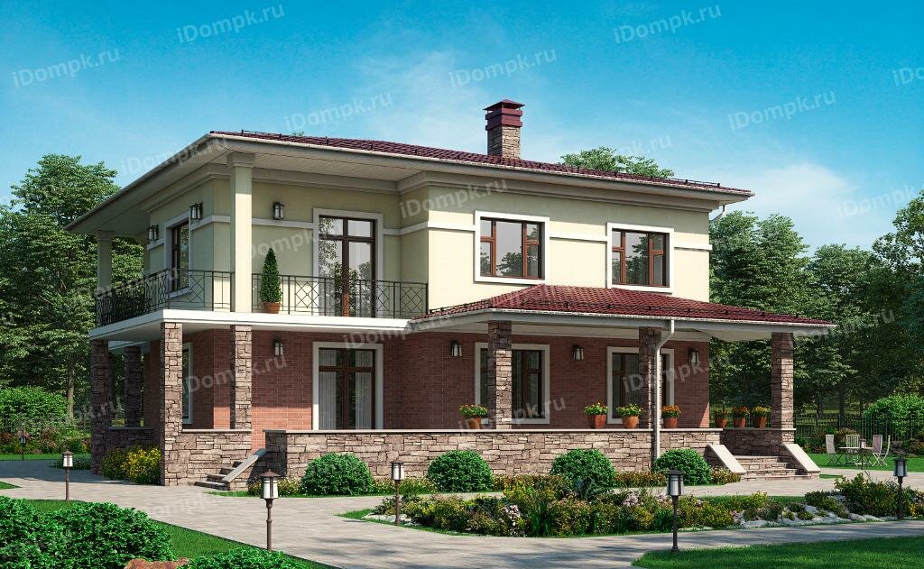 дом 10 на 10 двухэтажный из кирпича с террасой фото