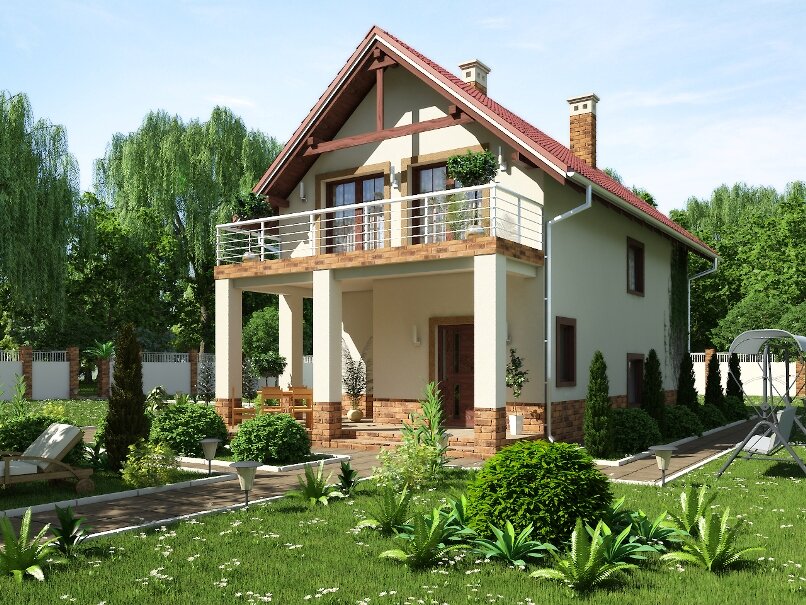 красивые коттеджи с балконом и верандой фото