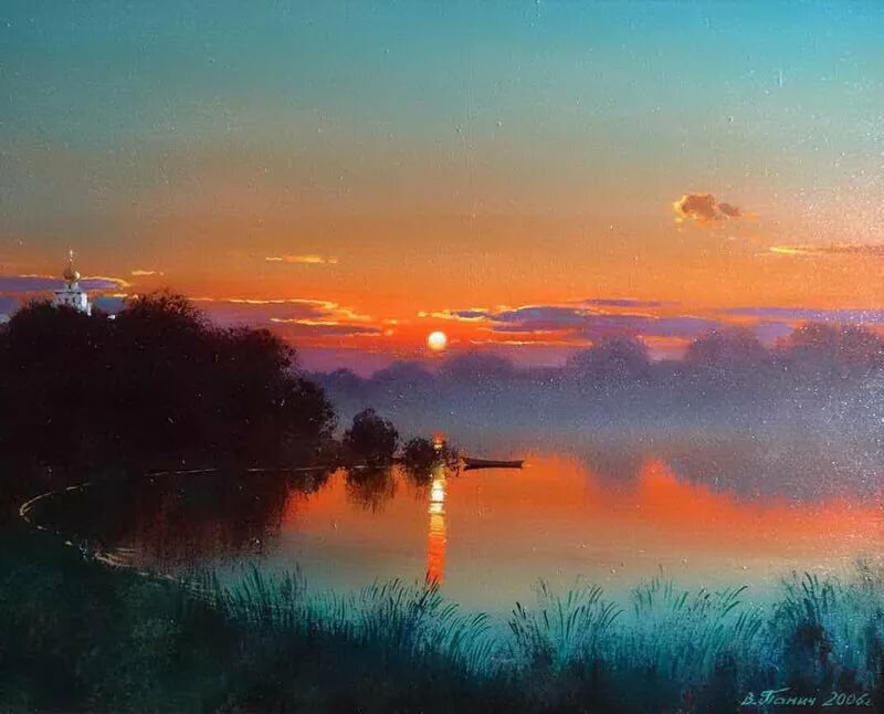 картина маслом закат фото