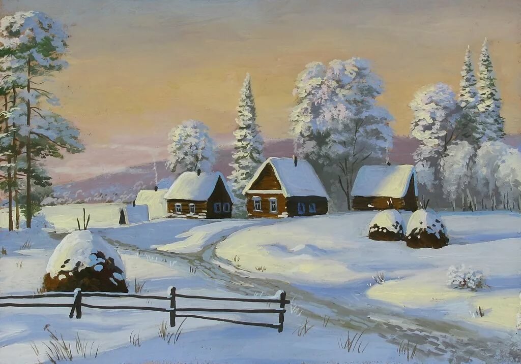 зимний деревенский пейзаж картинки фото