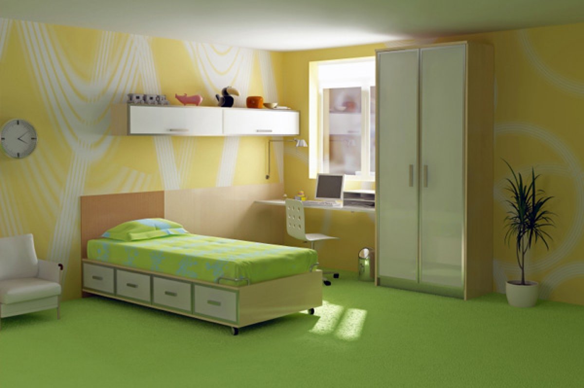 «Yellow Green Bedroom Designs: Green Yellow Bedroom Interior Idea