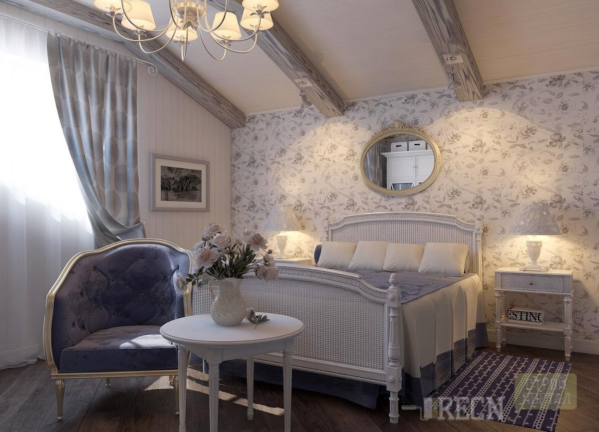 Спальня в мансарде в стиле прованс 