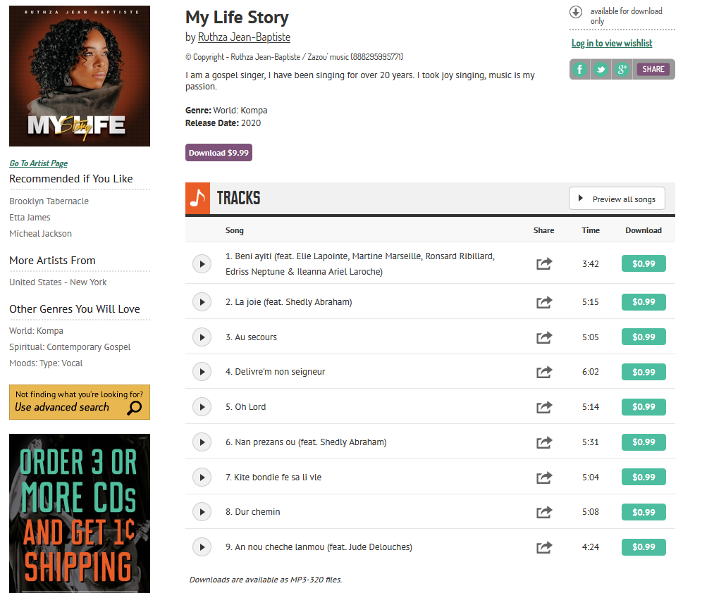 Ruthza Jean-Baptiste | My life story | CD Baby Music Store S1200