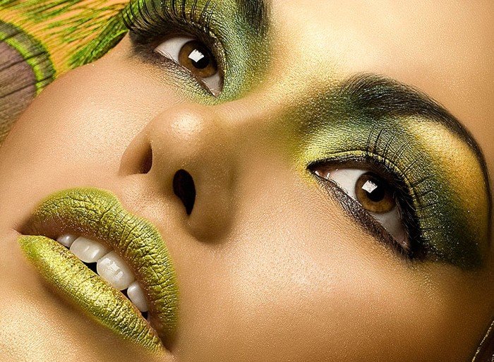 макияж в желто-зеленых тонах в новый год