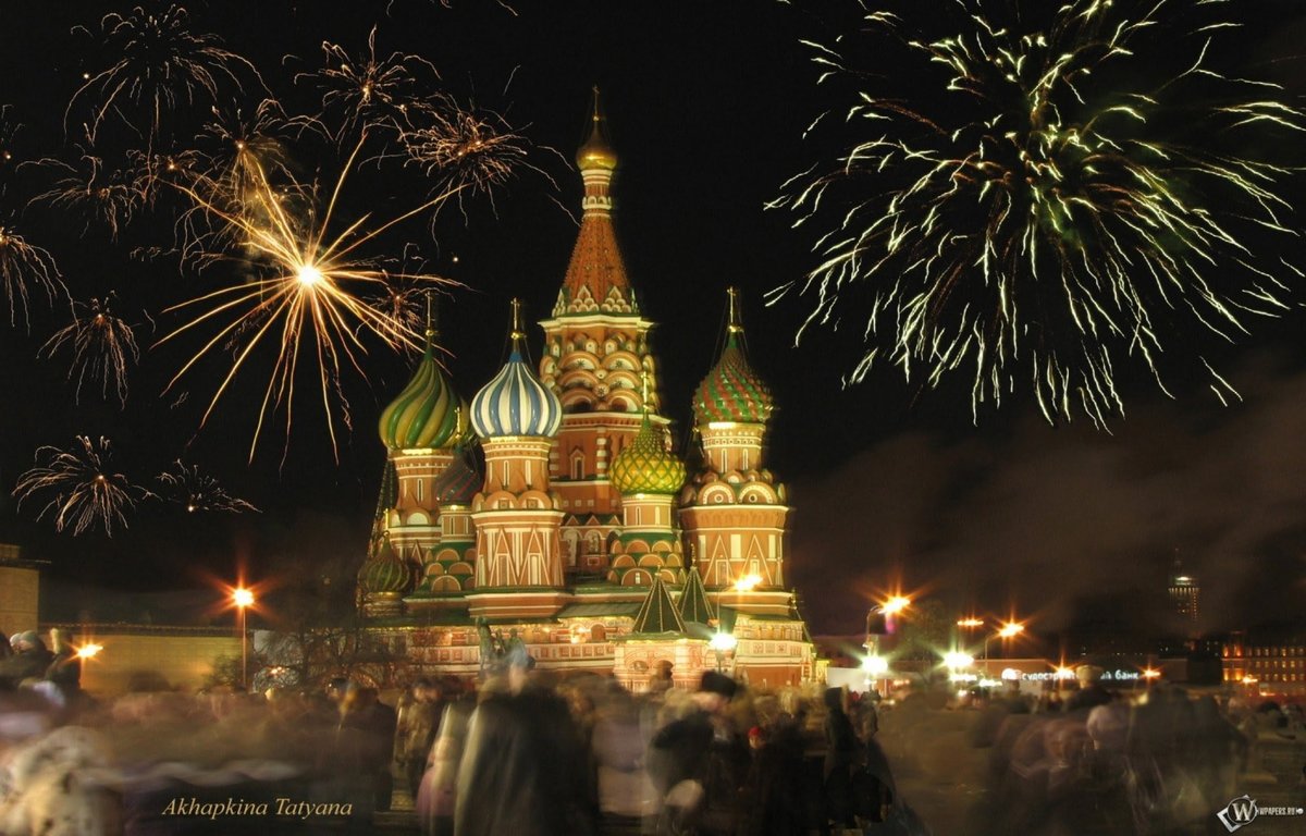 Достопримечательности на Новый год. Москва, фейверк