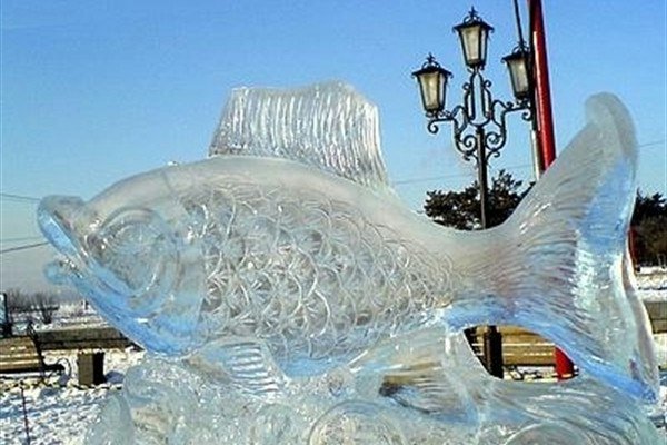 ледовая скульптура рыбка золотая фото