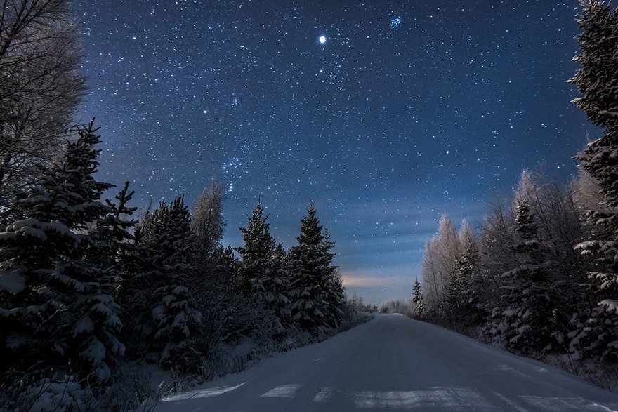 зимний пейзаж ночь фото