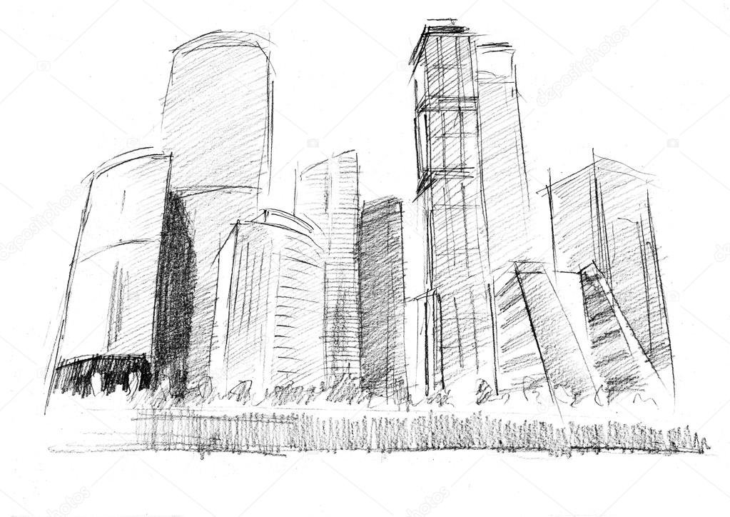 москва сити карандашом фото