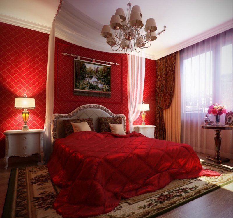 красный интерьер спальни фото