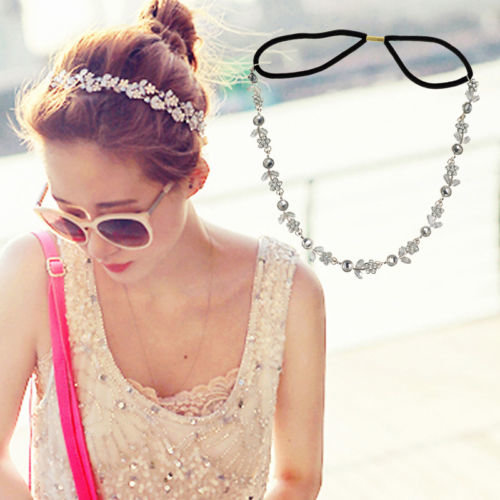 Chic Elastic Fashion Metal Rhinestone Head Chain Jewelry Headband Head Hair band 