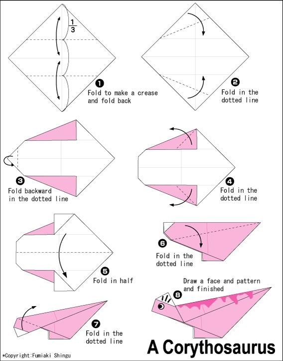 Схема оригами динозавр из бумаги