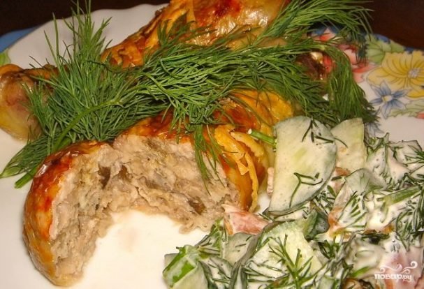 фаршированная ножка курицы с грибами фото
