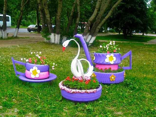 клумба из шин фото
