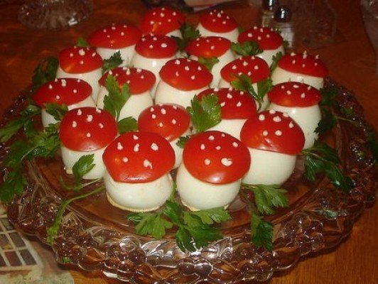 фаршированные яйца грибочки мухоморы фото