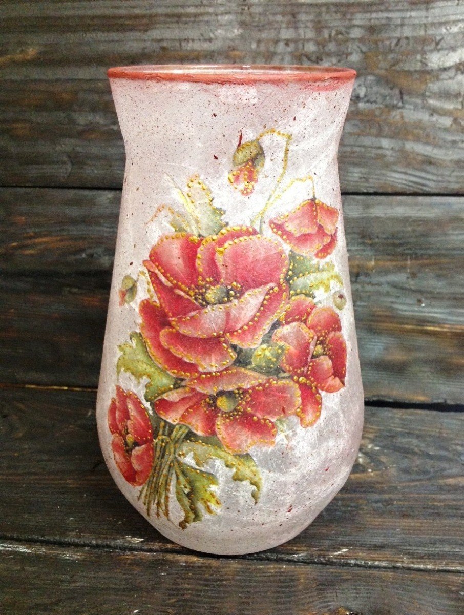 декупаж вазы стеклянной рисовой бумагой фото