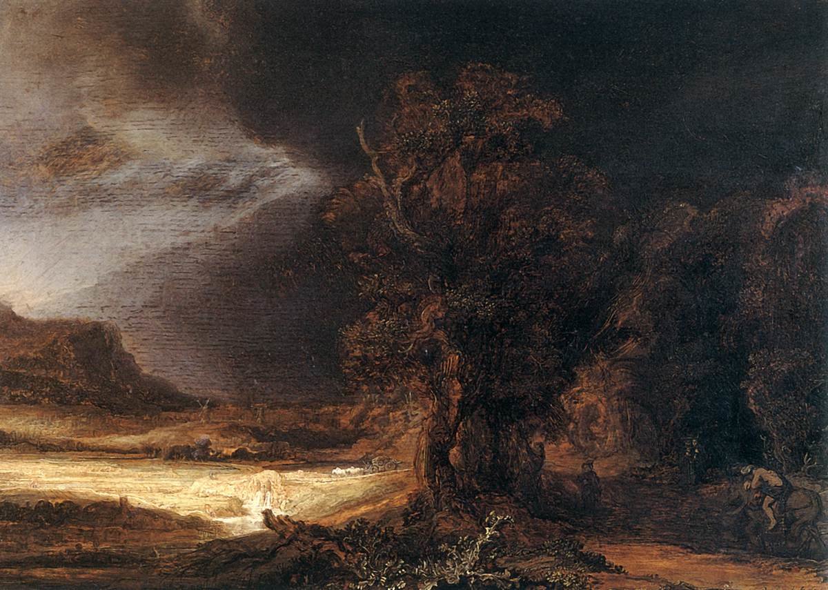 рембрандт landscape with the good samaritan фото