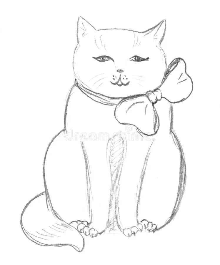 «Sitting cat sketch stock illustration. Illustration of hand