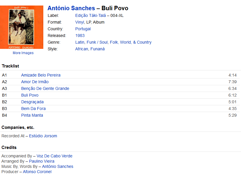 António Sanches - Buli Povo (Vinyl, LP, Album) at Discogs Optimize