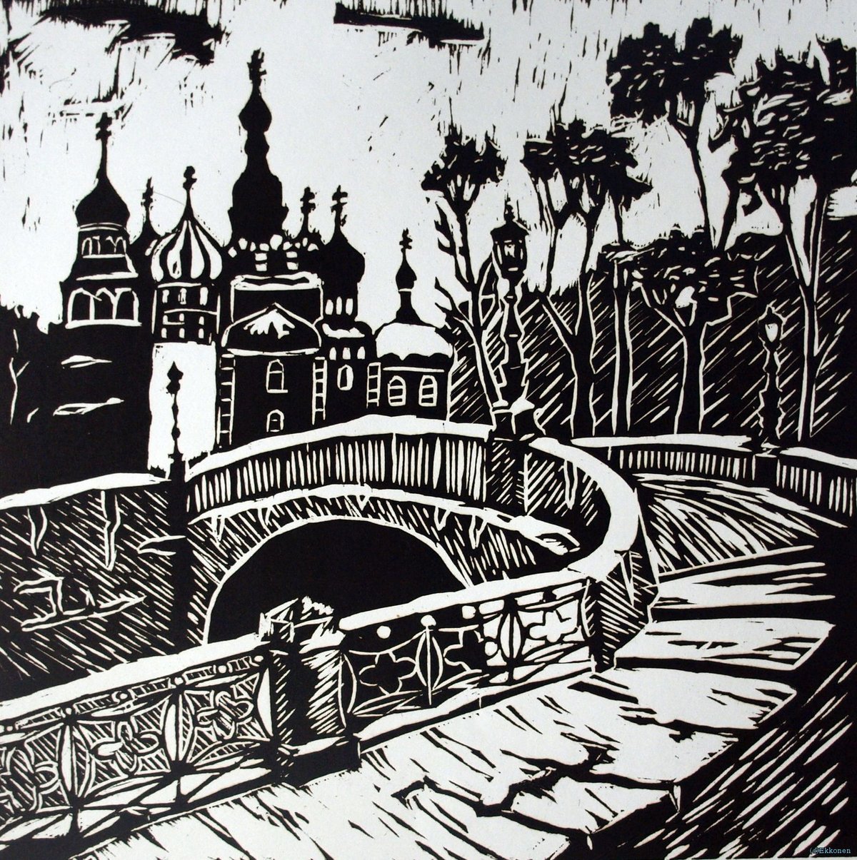 линогравюра город фото