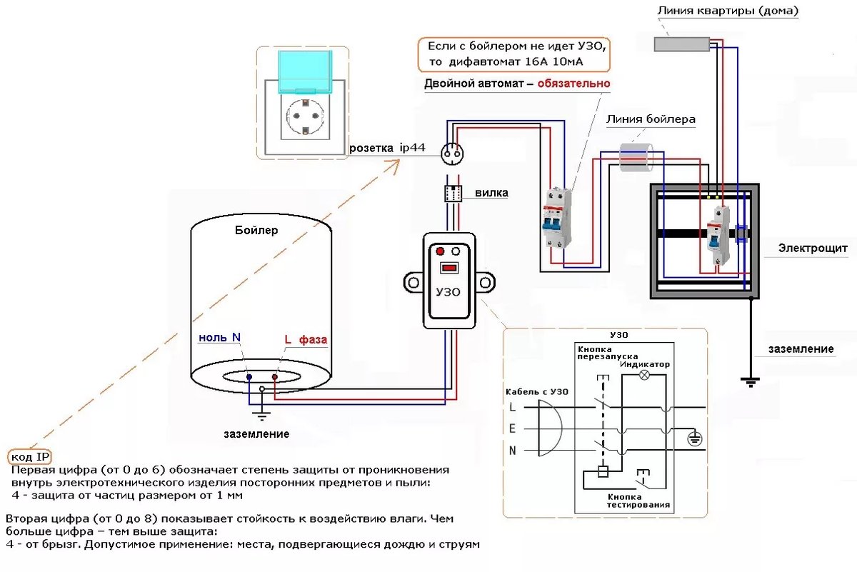 электрическая схема подключения водонагревателя