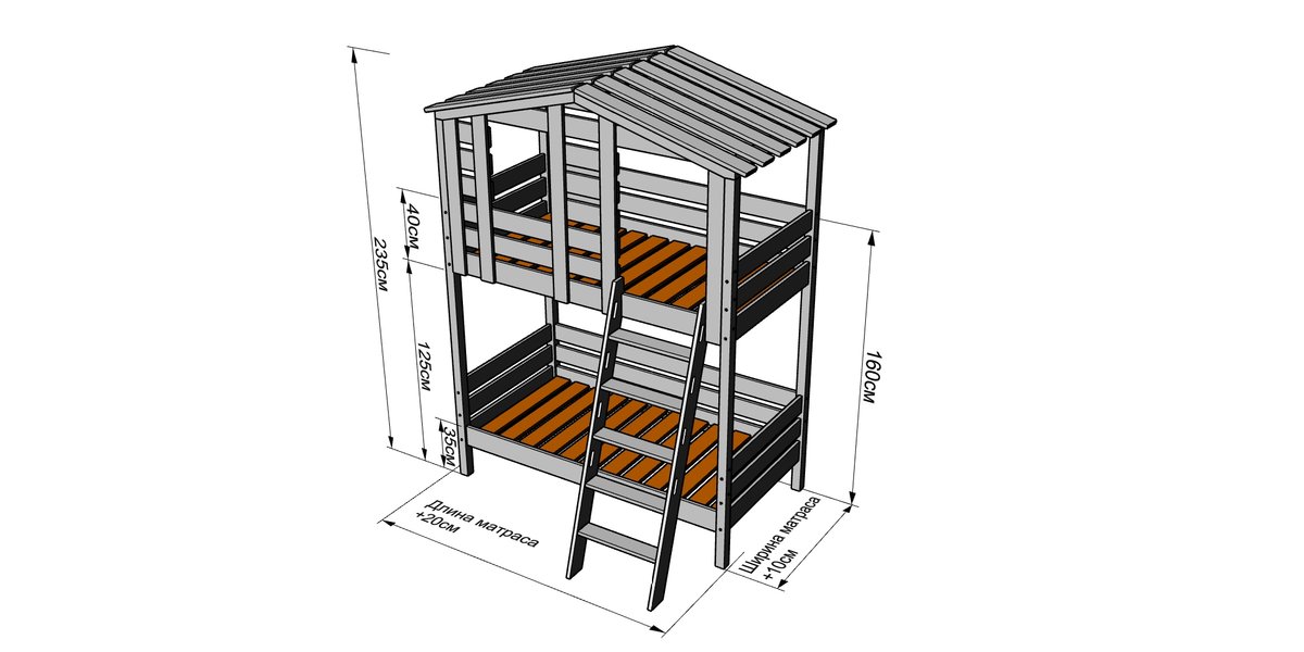 двухъярусная кровать домик чертеж
