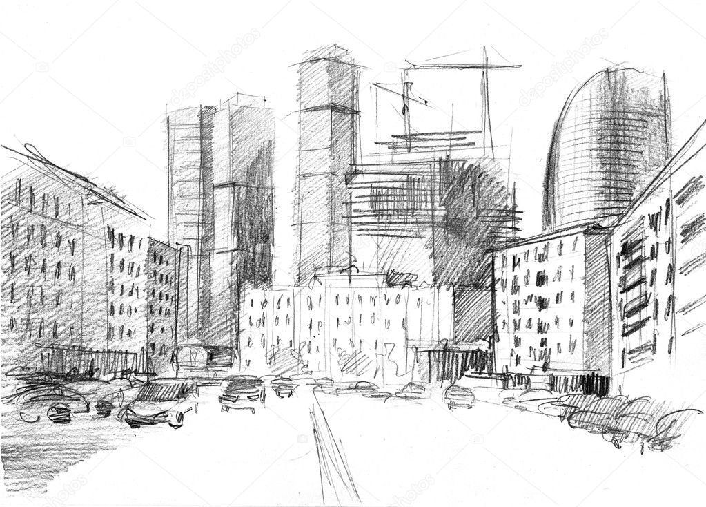 москва сити карандашом фото