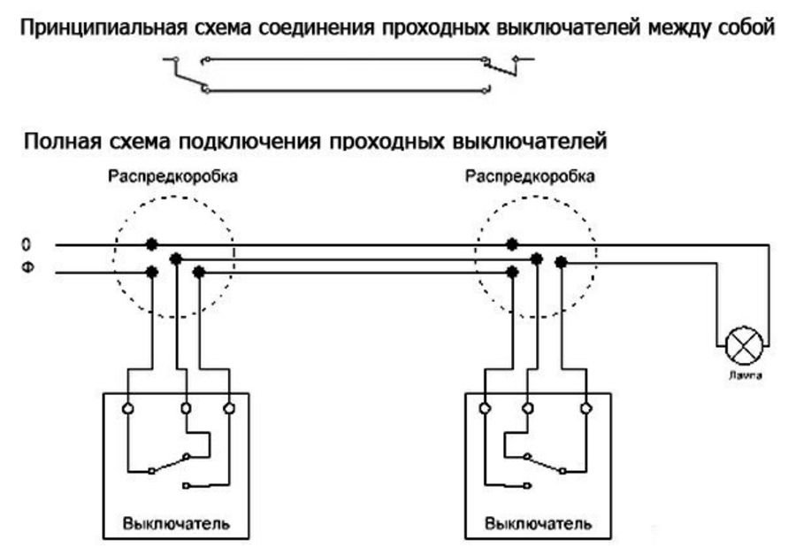 электросхема проходного выключателя света