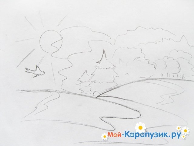 пейзаж карандашом поэтапно фото