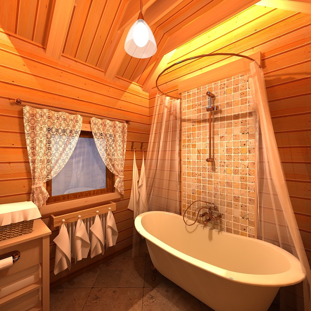 ванная комната в деревянном дачном доме