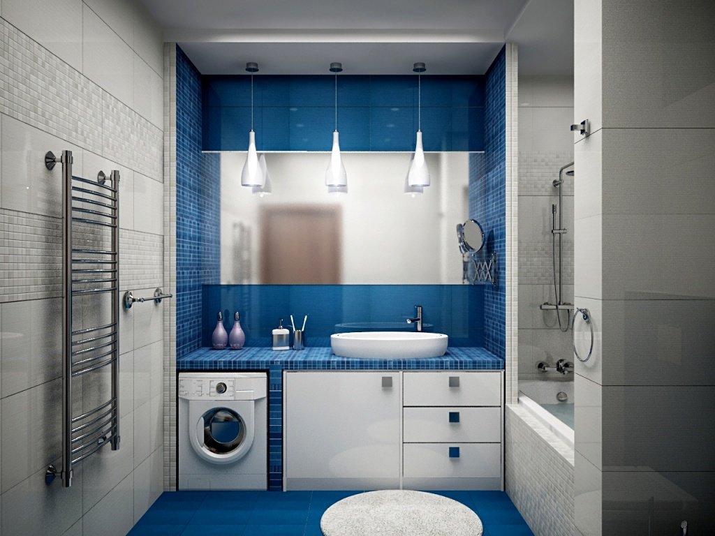 Модный синий оттенок в дизайне ванной комнаты