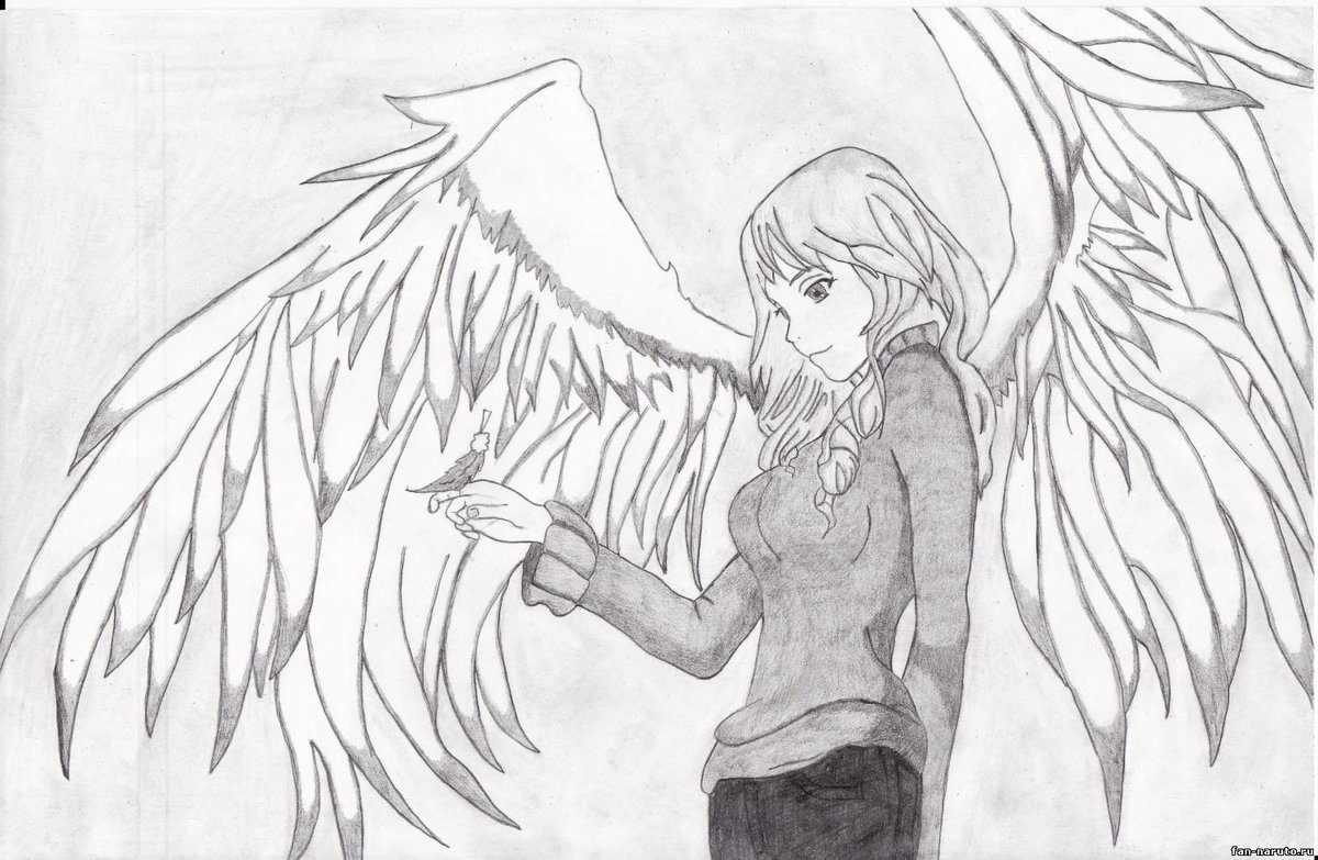 Крылья ангела картинки карандашом аниме
