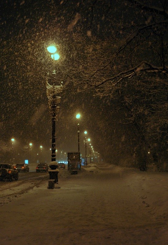 снег вечером фото