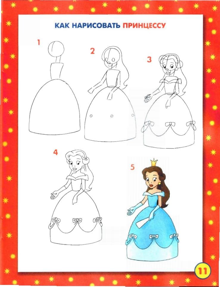 Нарисовать принцессу карандашом ребенку легкую